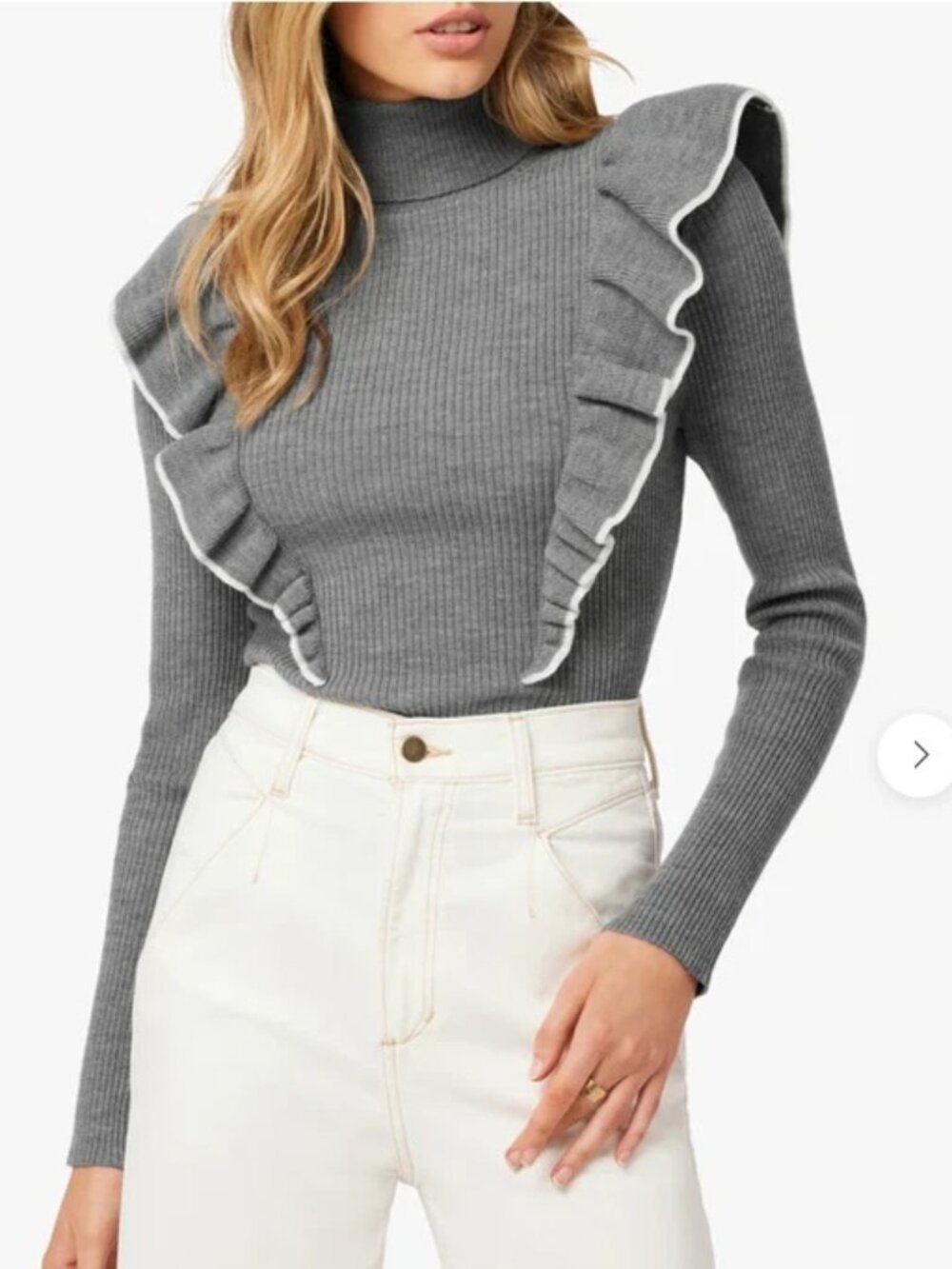 NWT Joe's Jeans x Andreas Gray Ribbed Ruffle Turtleneck Wool Knit Sweater XS